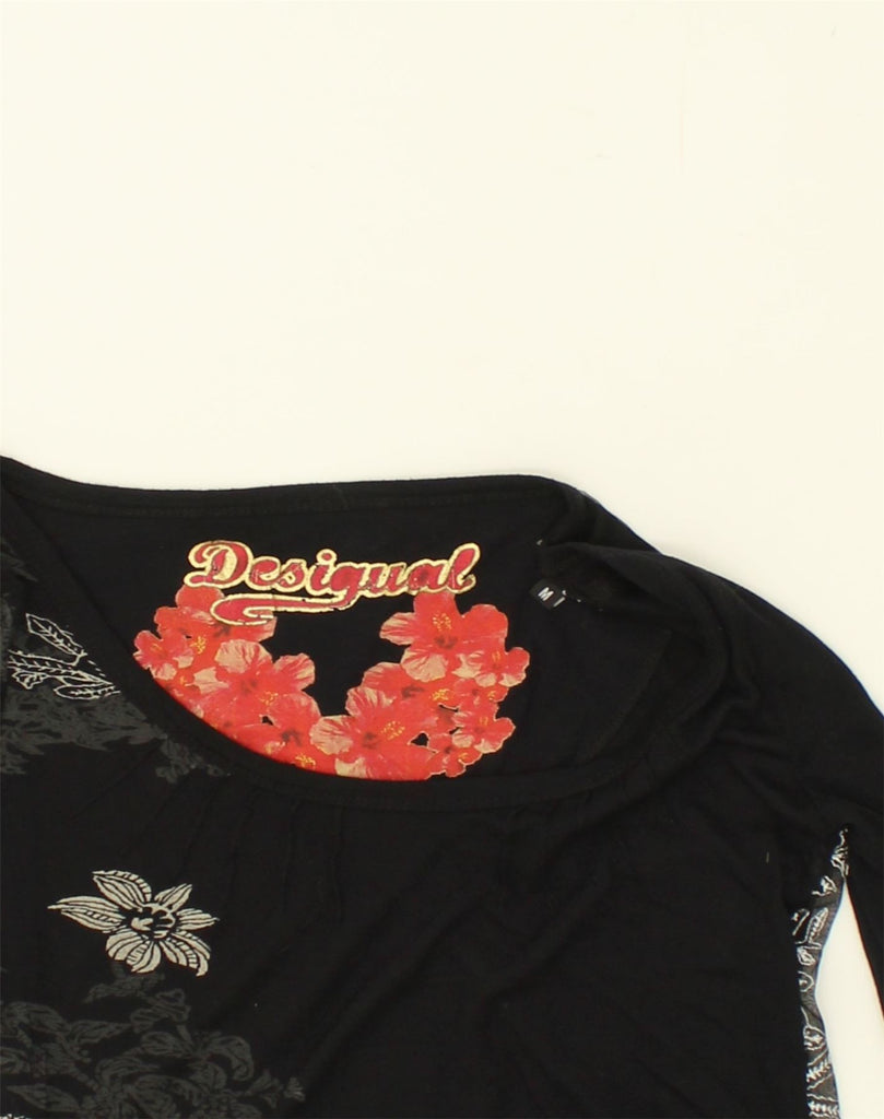 DESIGUAL Womens Tunic Top UK 12 Medium Black Floral Cotton | Vintage Desigual | Thrift | Second-Hand Desigual | Used Clothing | Messina Hembry 