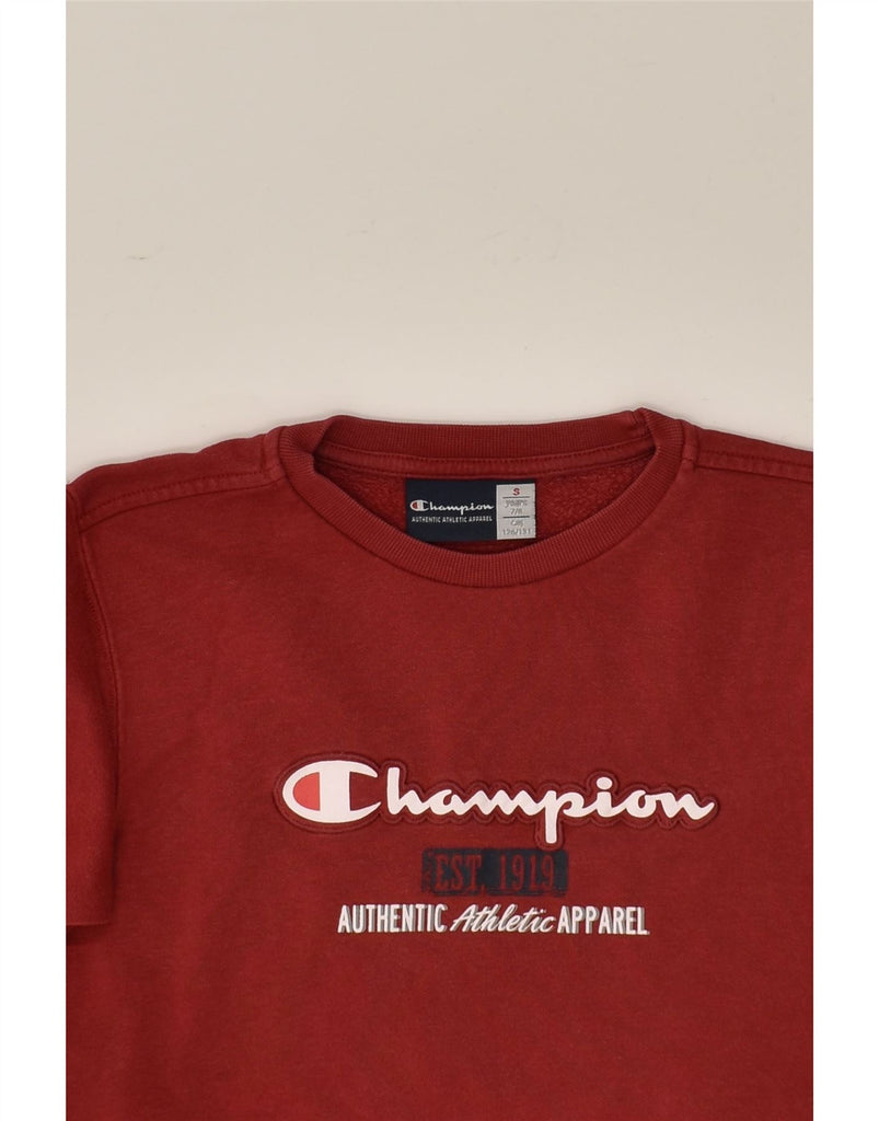 CHAMPION Boys Graphic Sweatshirt Jumper 7-8 Years Small  Burgundy Cotton | Vintage Champion | Thrift | Second-Hand Champion | Used Clothing | Messina Hembry 