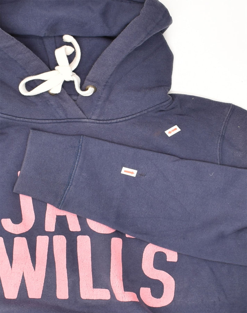 JACK WILLS Womens Graphic Hoodie Jumper UK 14 Large  Navy Blue Cotton | Vintage Jack Wills | Thrift | Second-Hand Jack Wills | Used Clothing | Messina Hembry 