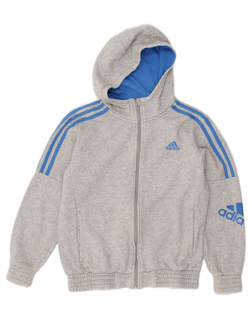 ADIDAS Boys Graphic Zip Hoodie Sweater 11-12 Years Grey Cotton | Vintage Adidas | Thrift | Second-Hand Adidas | Used Clothing | Messina Hembry 