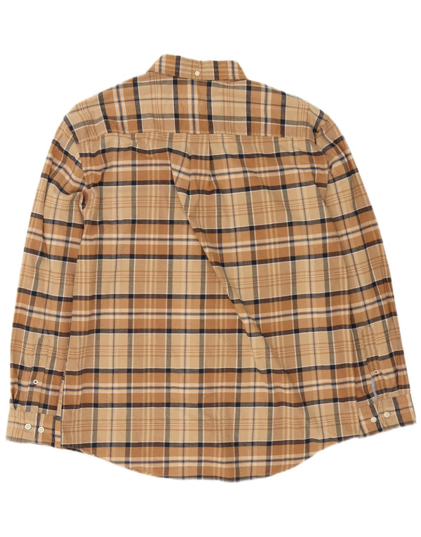Tommy Hilfiger Mens Classic Fit Flannel Shirt Large Beige Check Cotton