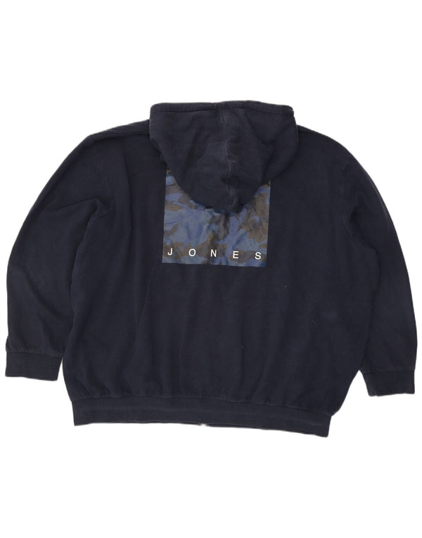 Jack & Jones Mens Graphic Loose Fit Zip Hoodie Sweater 3XL Navy Blue Cotton