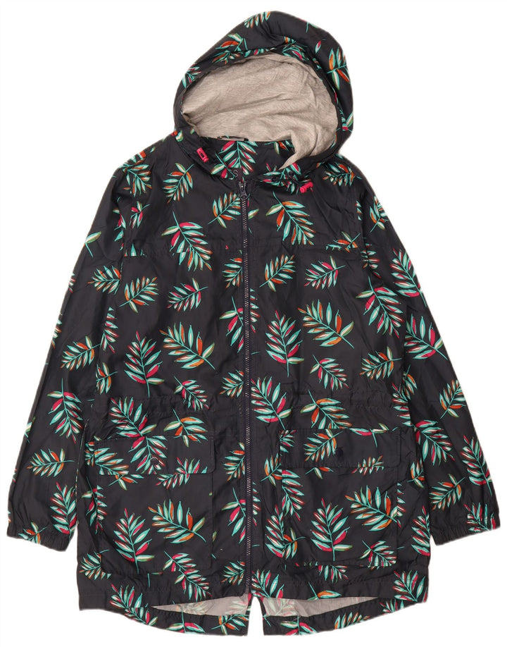 MARKS & SPENCER Womens Hooded Parka Jacket UK 14 Medium Navy Blue Floral