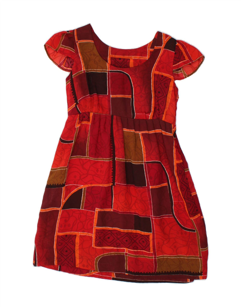 VINTAGE Womens Basic Dress UK 10 Small Red Geometric | Vintage Vintage | Thrift | Second-Hand Vintage | Used Clothing | Messina Hembry 