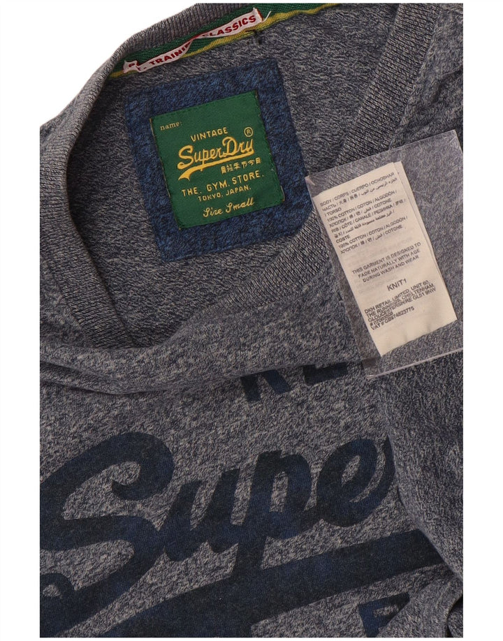 SUPERDRY Mens Graphic T-Shirt Top Small Blue Flecked Cotton