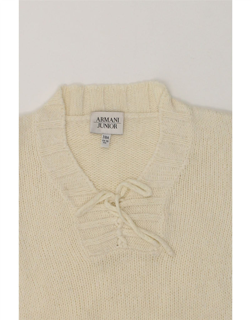 ARMANI JUNIOR Girls V-Neck Jumper Sweater 7-8 Years Off White Cotton | Vintage Armani Junior | Thrift | Second-Hand Armani Junior | Used Clothing | Messina Hembry 