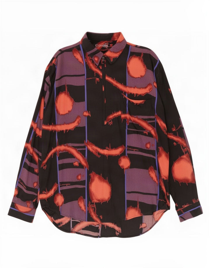 Vintage Mens Abstract Pattern Pullover Shirt Large Black