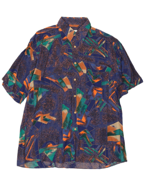 Cassera Mens Weekend Short Sleeve Shirt Size 40 Medium Blue Geometric