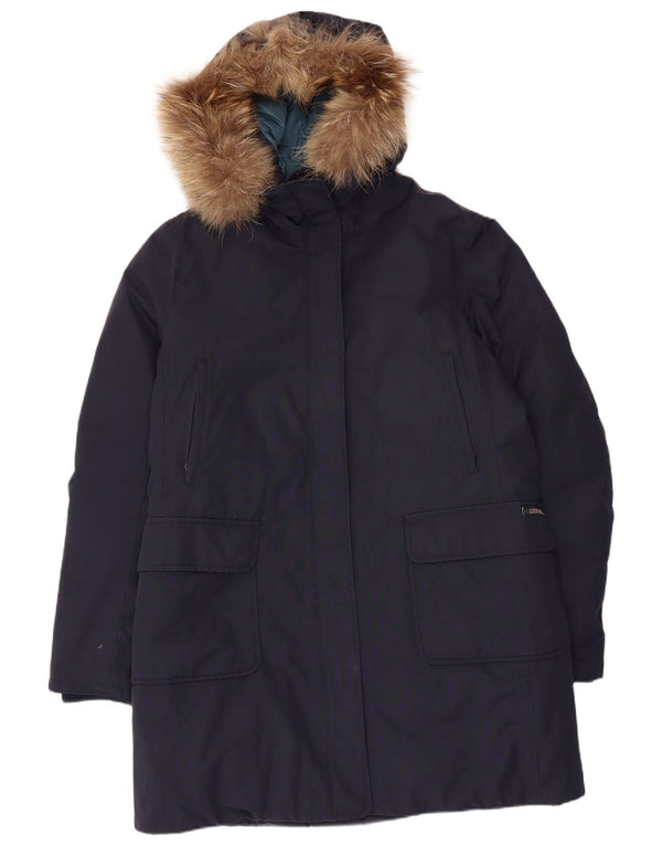 Museum Womens Hooded Parka Jacket UK 18 XL Navy Blue Cotton