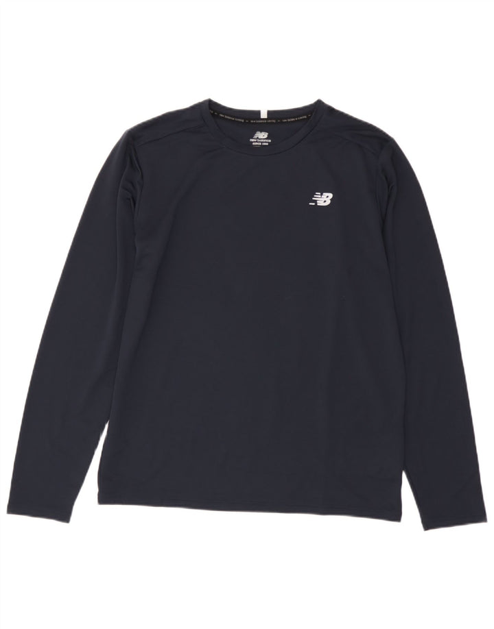 New Balance Mens Top Long Sleeve Medium Navy Blue Polyester