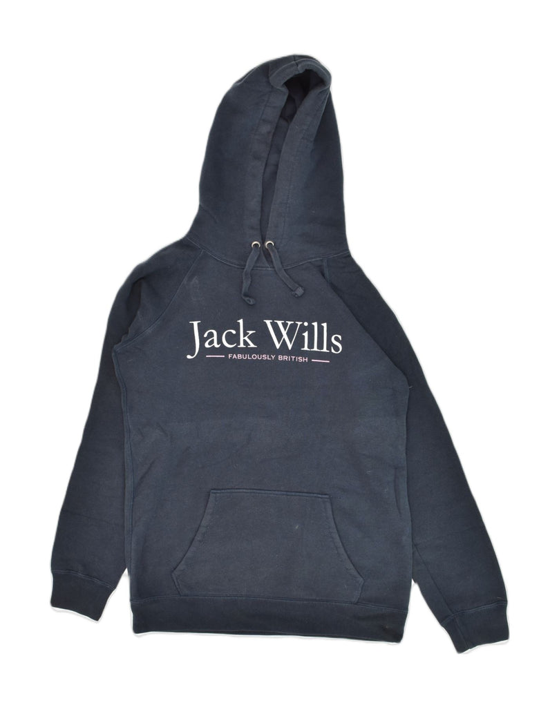 JACK WILLS Womens Graphic Hoodie Jumper UK 8 Small  Black Cotton | Vintage Jack Wills | Thrift | Second-Hand Jack Wills | Used Clothing | Messina Hembry 