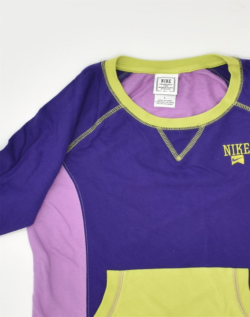 NIKE Girls Top Long Sleeve 12-13 Years Large Multicoloured Colourblock | Vintage Nike | Thrift | Second-Hand Nike | Used Clothing | Messina Hembry 