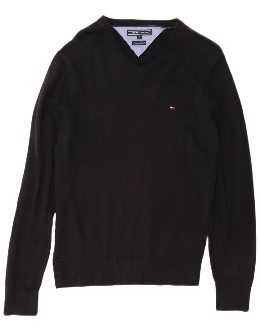 Tommy Hilfiger Mens Regular Fit V-Neck Jumper Sweater Small Black Cotton