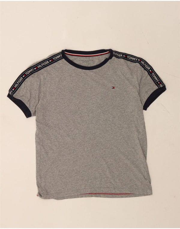 TOMMY HILFIGER Mens Graphic T-Shirt Top Small Grey Colourblock Cotton