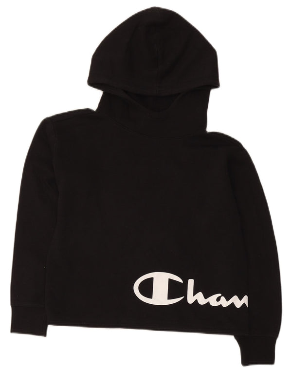 Champion Boys Crop Graphic Hoodie Jumper 9-10 Years Medium Black Cotton