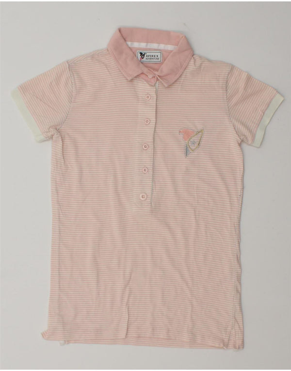 Avirex Womens Polo Shirt UK 10 Small Pink Pinstripe Cotton
