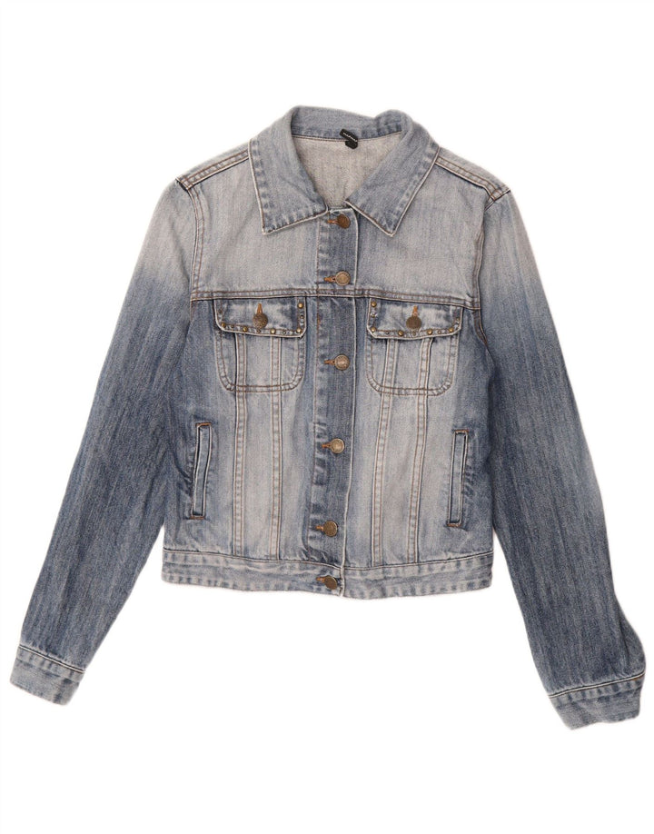 Naf Naf Womens Denim Jacket UK 12 Medium Blue Floral Cotton