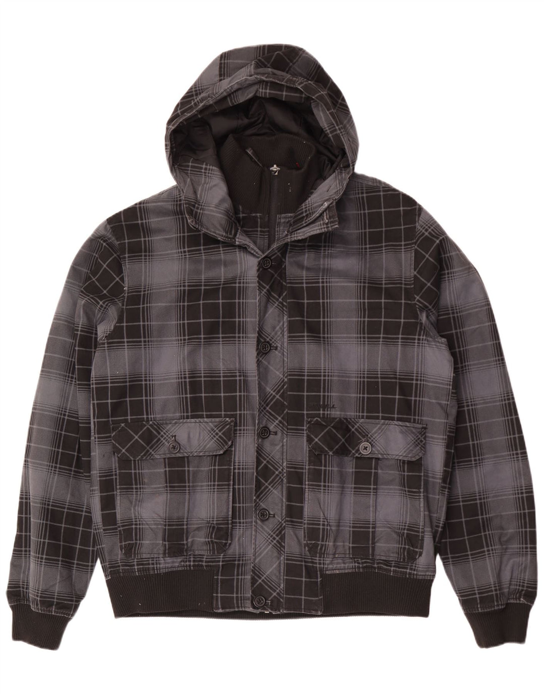 O'Neill Mens Hooded Bomber Jacket UK 42 XL Black Check Cotton
