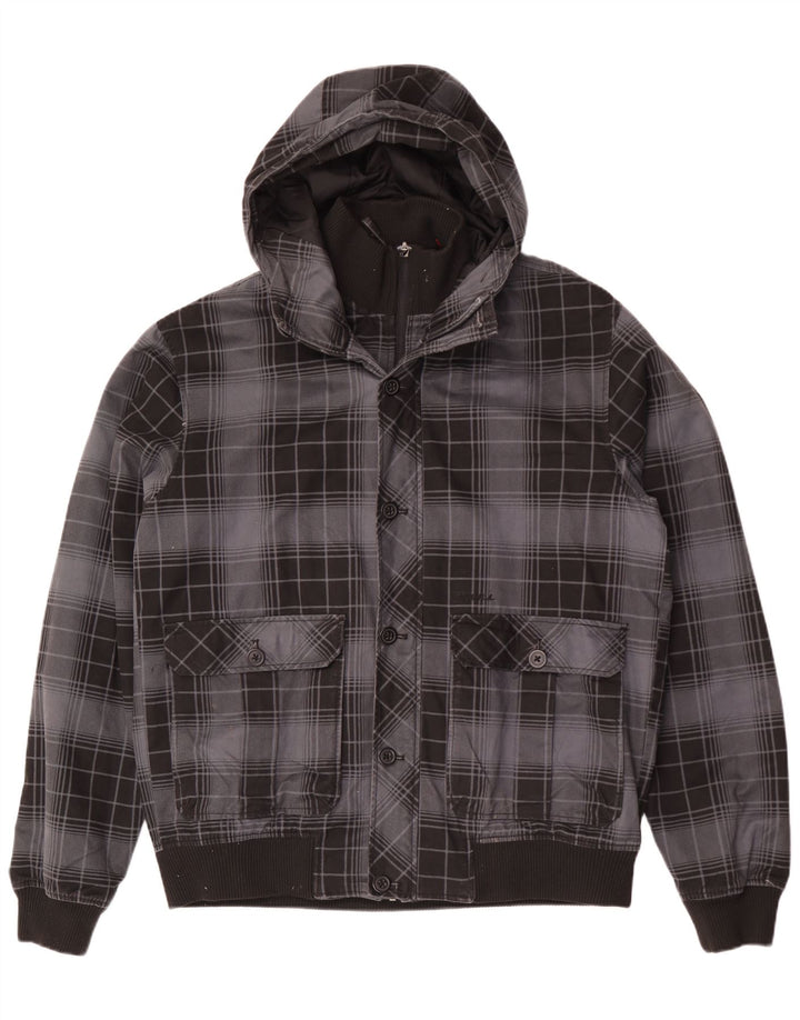 O'Neill Mens Hooded Bomber Jacket UK 42 XL Black Check Cotton
