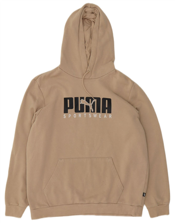 Puma Mens Graphic Hoodie Jumper Large Beige Cotton