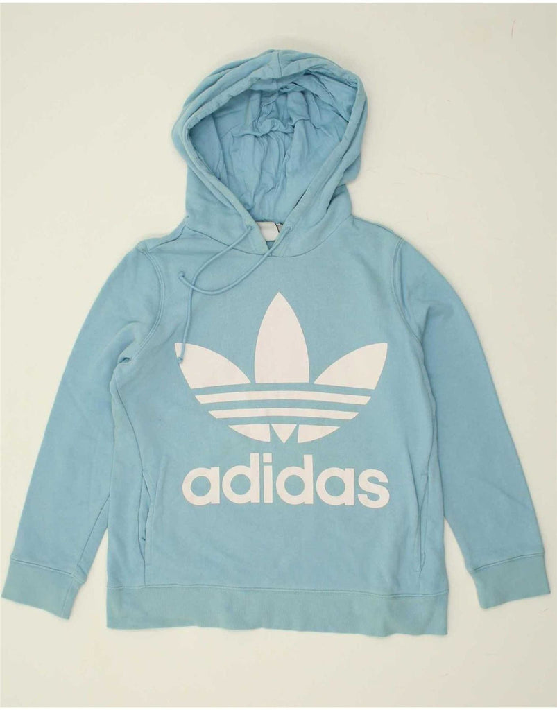 ADIDAS Womens Graphic Hoodie Jumper UK 12 Medium Blue Cotton Vintage Adidas and Second-Hand Adidas from Messina Hembry 