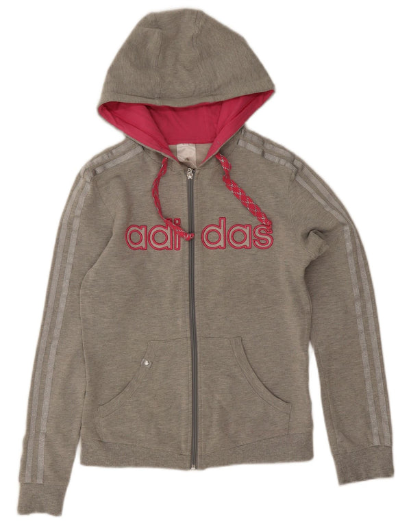 Adidas Womens Graphic Zip Hoodie Sweater UK 12 Medium Grey Cotton