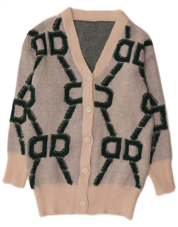 Shein Womens Oversized Cardigan Sweater UK 10 Small Off White Geometric