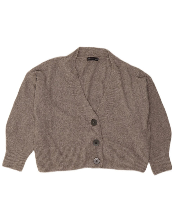 Marks & Spencer Womens Crop Oversized Cardigan Sweater UK 18 XL Grey Cotton