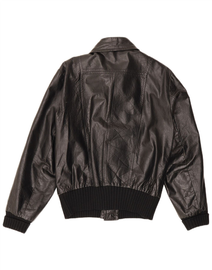 VINTAGE Mens Leather Jacket UK 36 Small Black