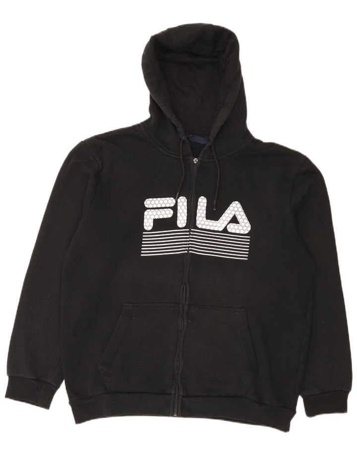 Fila Mens Graphic Zip Hoodie Sweater XL Black Polyester
