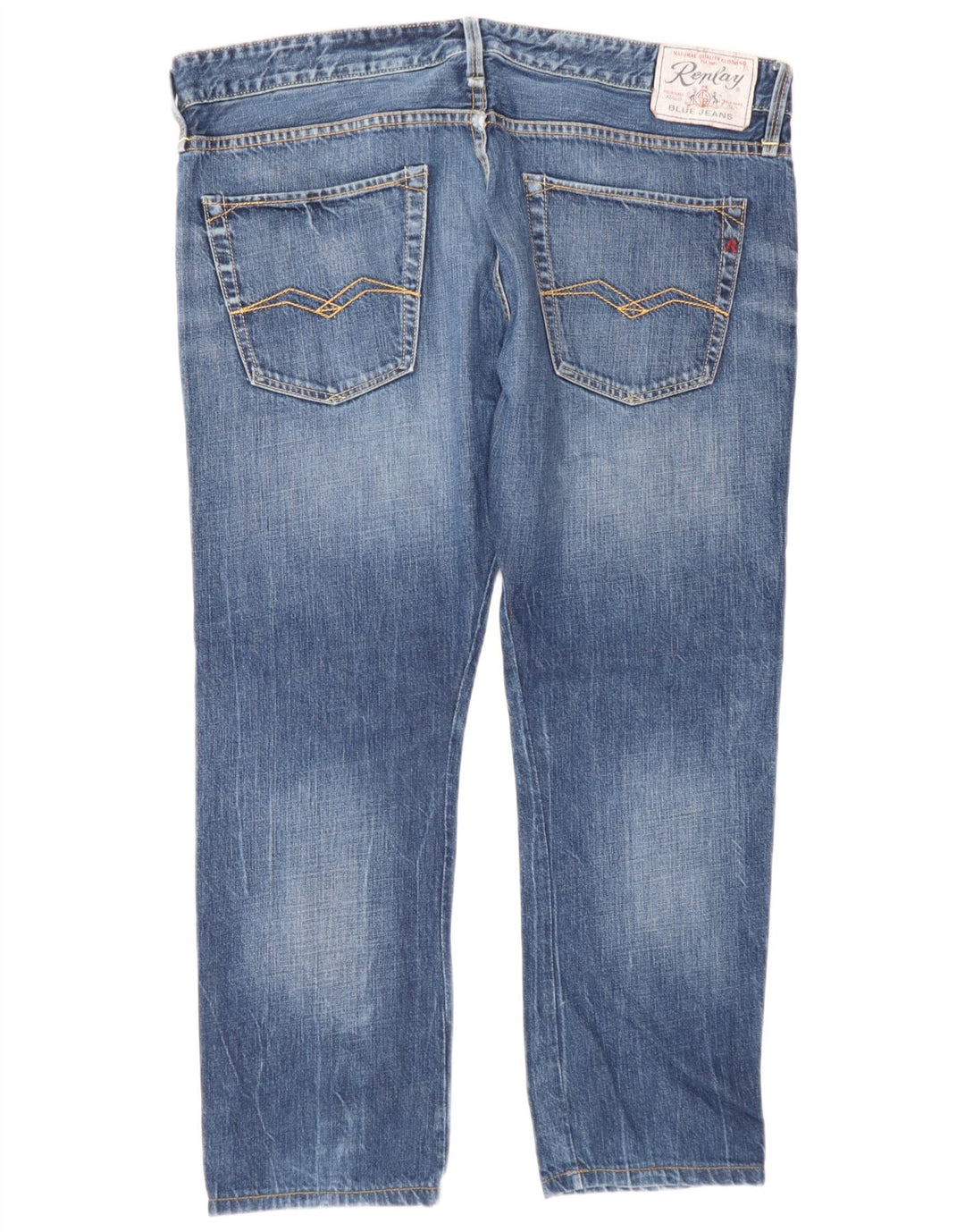 Replay Mens Straight Jeans W38 L28 Blue Cotton