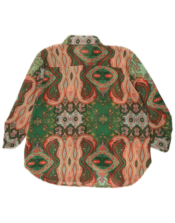 Vintage Womens See Through Shirt Blouse UK 16 Large Green Paisley