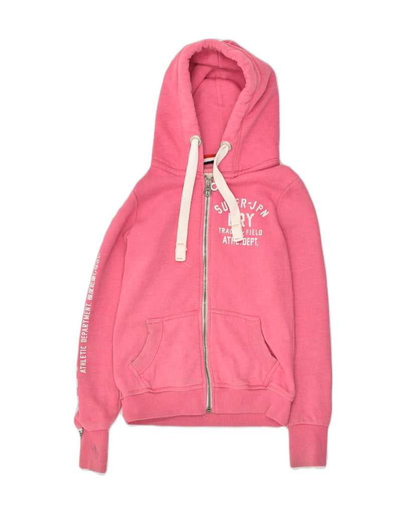 SUPERDRY Womens Graphic Zip Hoodie Sweater UK 2 2XS Pink Cotton | Vintage Superdry | Thrift | Second-Hand Superdry | Used Clothing | Messina Hembry 