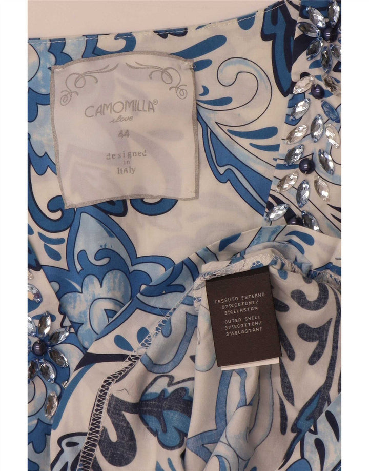 Camomilla Womens 3/4 Sleeve Blouse Top IT 44 Medium Blue Floral Cotton