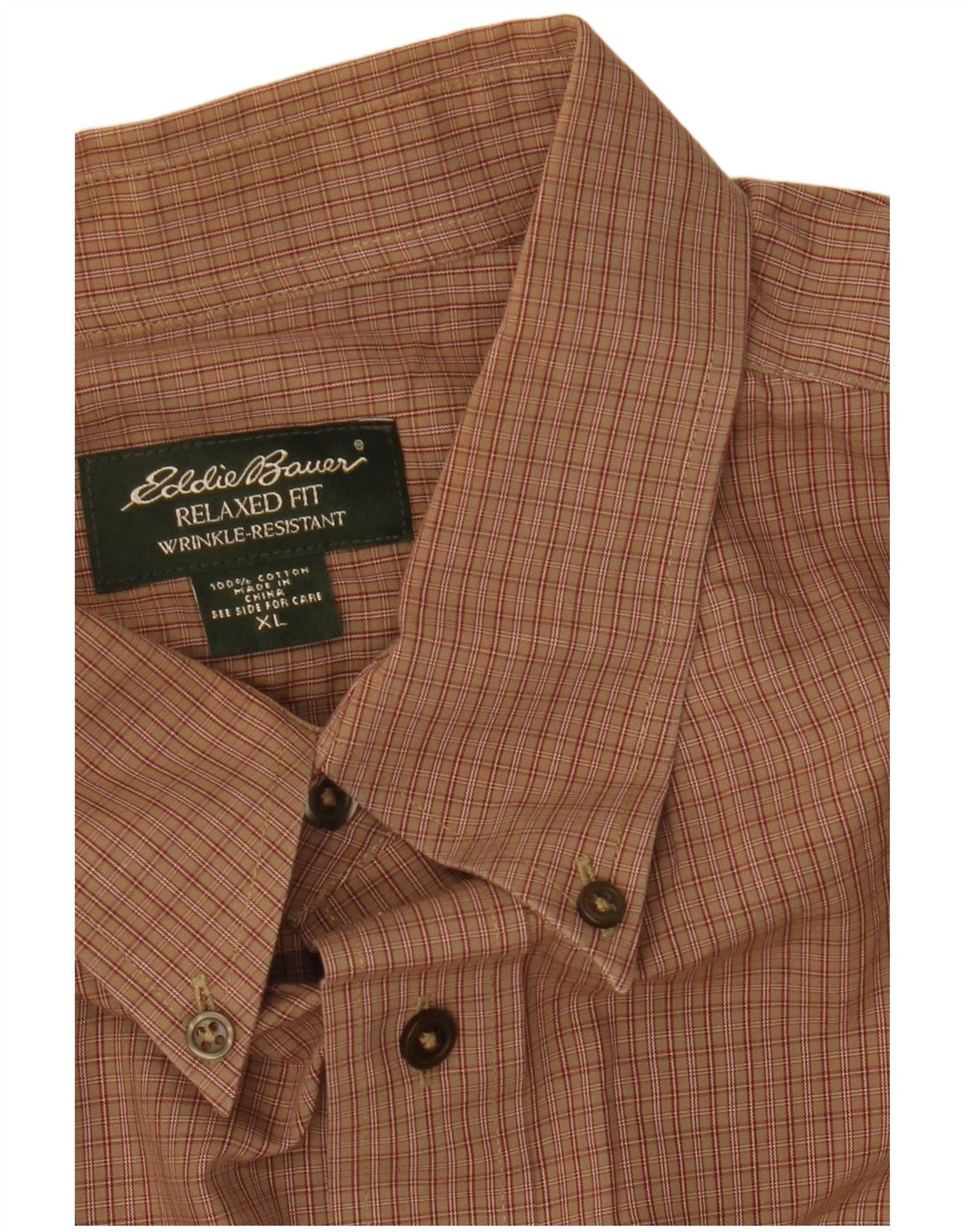 EDDIE BAUER Mens Relaxed Fit Flannel Shirt XL Brown Check Cotton