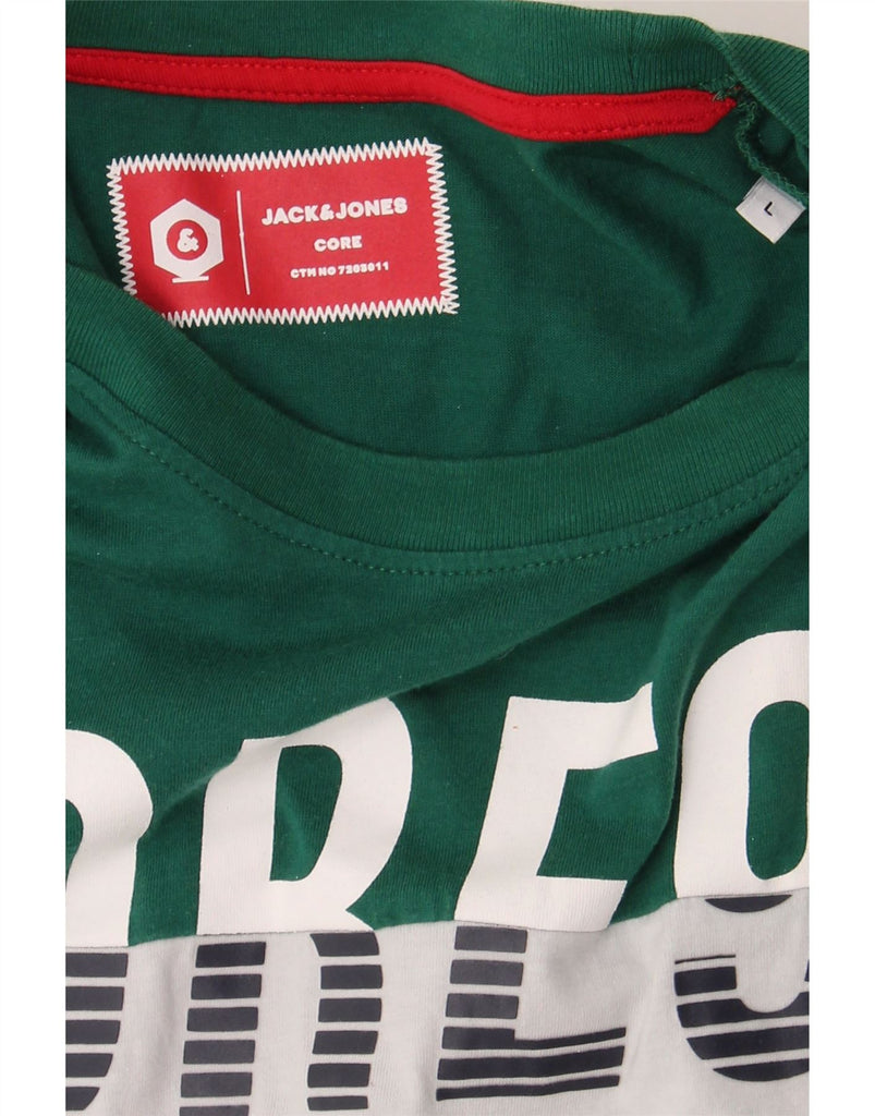 JACK & JONES Mens Graphic T-Shirt Top Large Green Colourblock Cotton Vintage Jack & Jones and Second-Hand Jack & Jones from Messina Hembry 