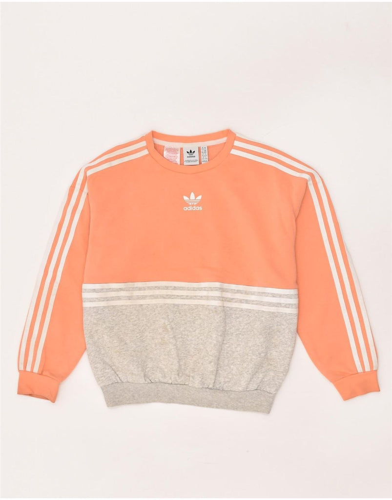 ADIDAS Girls Sweatshirt Jumper 11-12 Years Orange Colourblock Cotton | Vintage Adidas | Thrift | Second-Hand Adidas | Used Clothing | Messina Hembry 