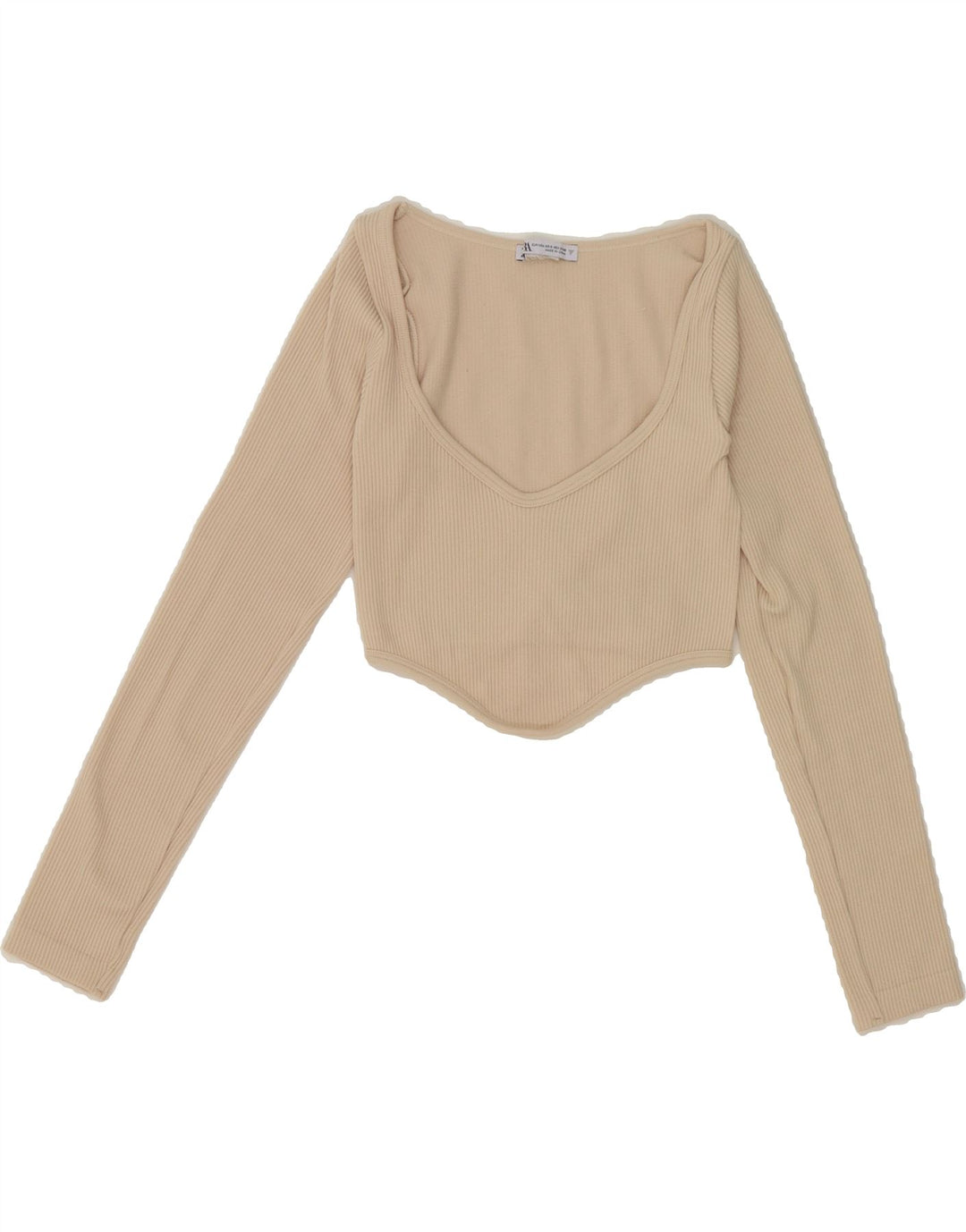 ZARA Womens Crop Top Long Sleeve UK 4 XS Beige Vintage Zara and Second-Hand Zara from Messina Hembry 