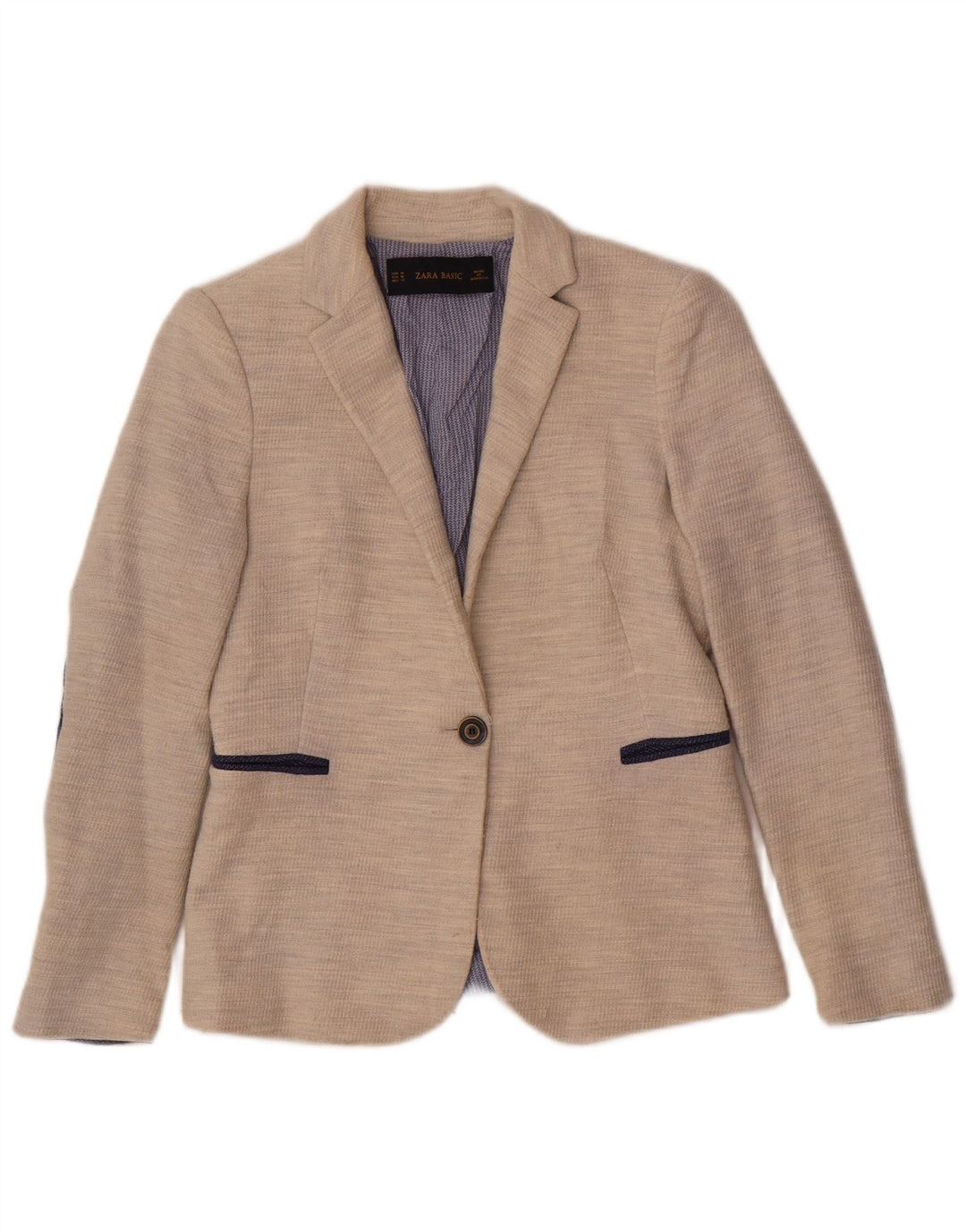Zara Womens 1 Button Blazer Jacket UK 12 Medium Beige Polyester
