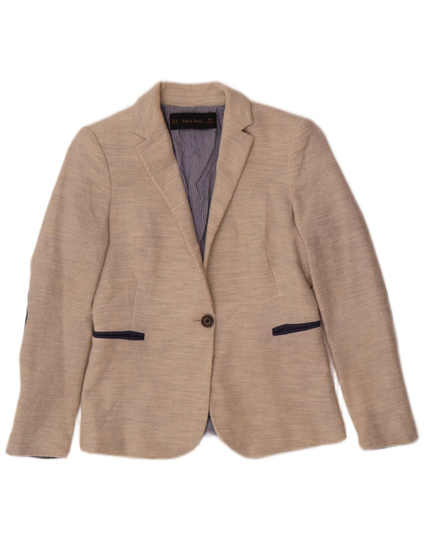 Zara Womens 1 Button Blazer Jacket UK 12 Medium Beige Polyester
