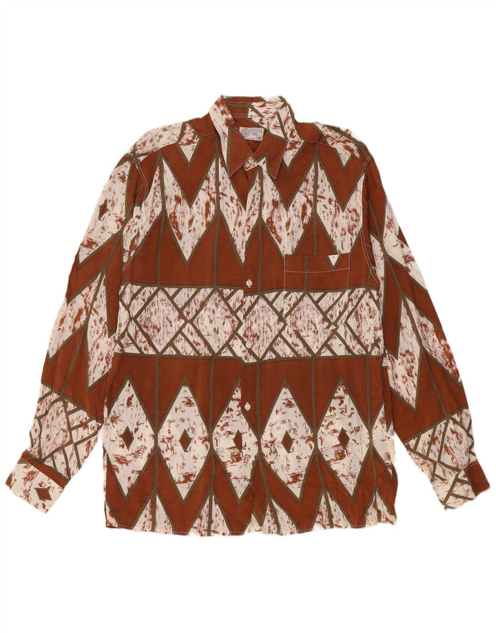 Vintage Mens Shirt Medium Brown Geometric