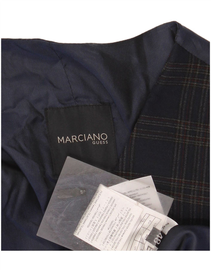 GUESS BY MARCIANO Mens Waistcoat IT 48 Small Navy Blue Check Polyester