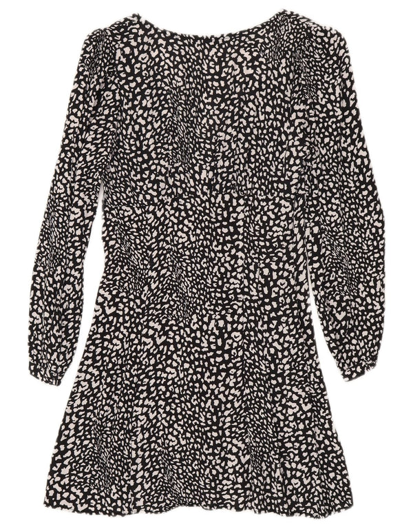 Zara Womens Long Sleeve Sheath Dress UK 4 XS Black Animal Print Viscose