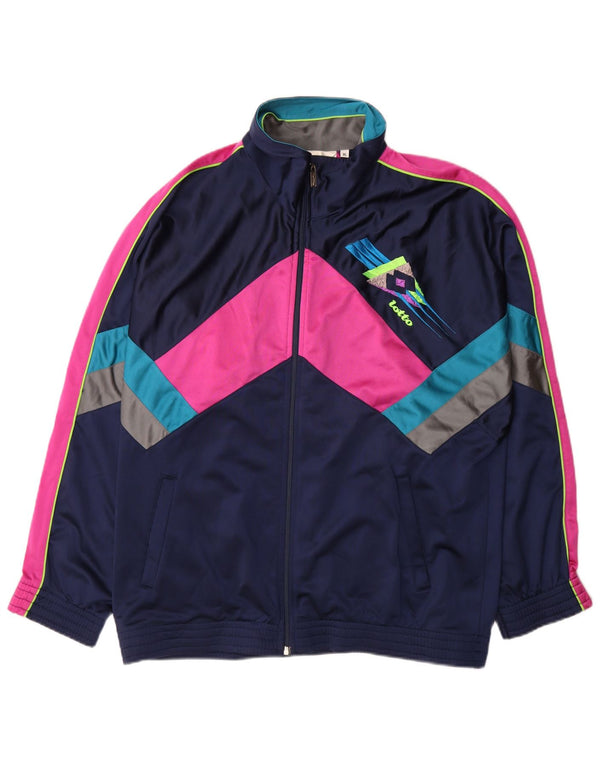 Lotto Mens Retro Tracksuit Top Jacket XL Navy Blue Colourblock Retro
