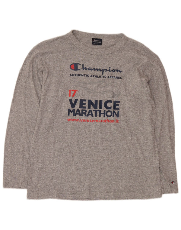 CHAMPION Mens Venice Marathon Graphic Top Long Sleeve Medium Grey Flecked