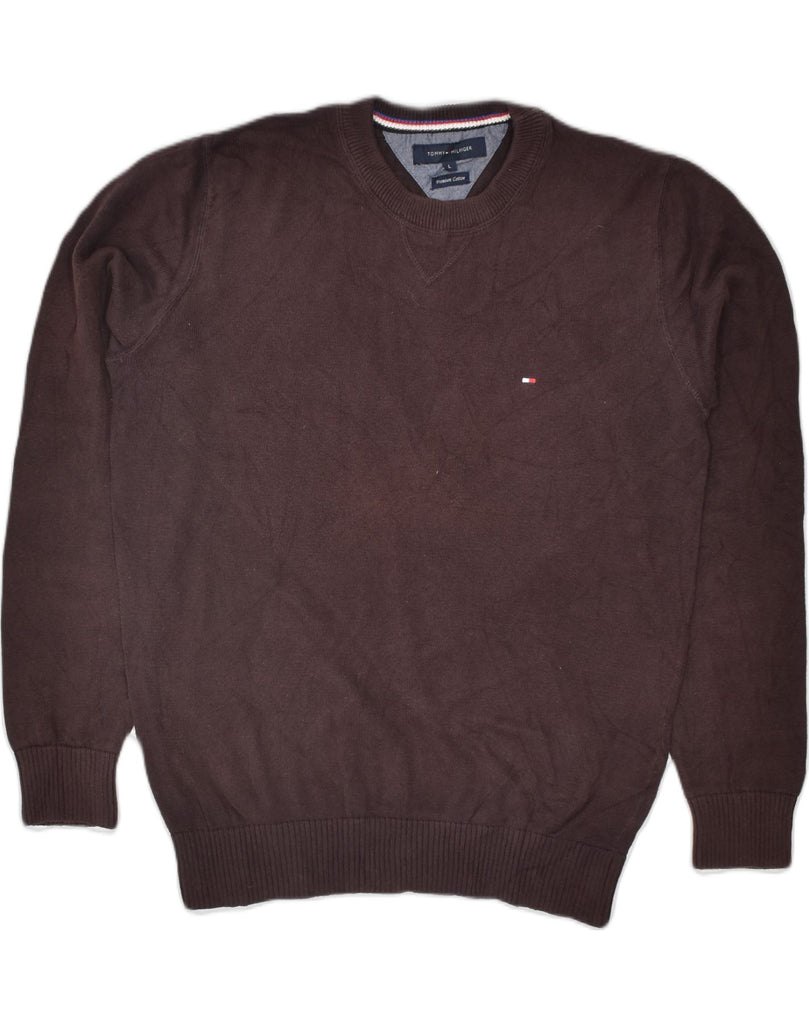 TOMMY HILFIGER Mens Crew Neck Jumper Sweater Large Brown Cotton | Vintage Tommy Hilfiger | Thrift | Second-Hand Tommy Hilfiger | Used Clothing | Messina Hembry 