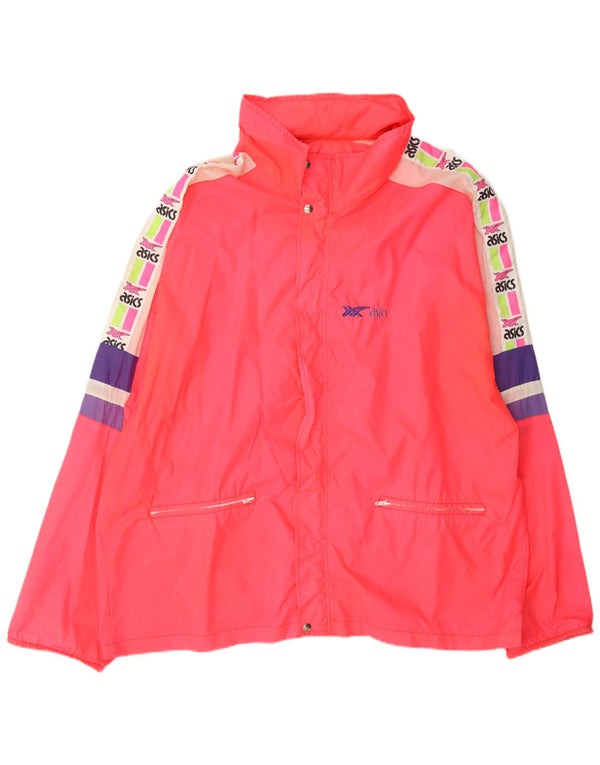 Asics Mens Graphic Hooded Rain Jacket UK 42 XL Pink Colourblock Polyamide