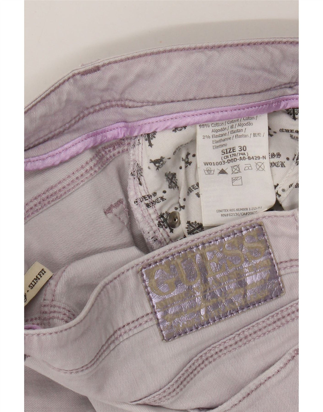 Guess Womens Slim Jeans W30 L26 Purple Cotton