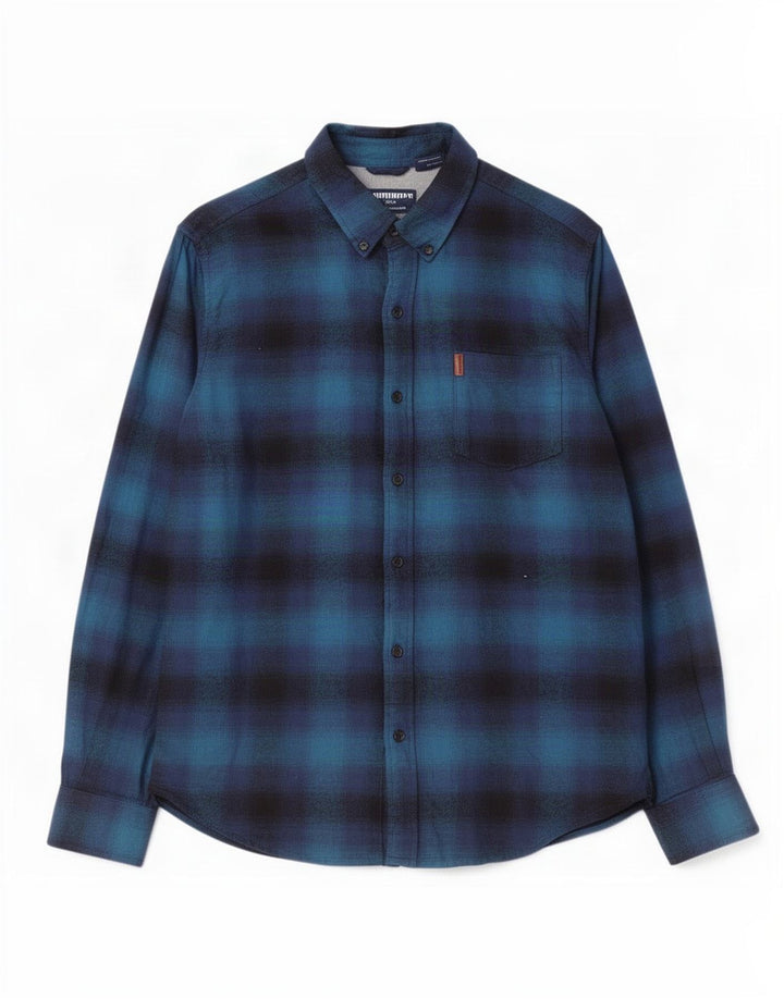 Chaps Mens Flannel Shirt Medium Blue Plaid Cotton