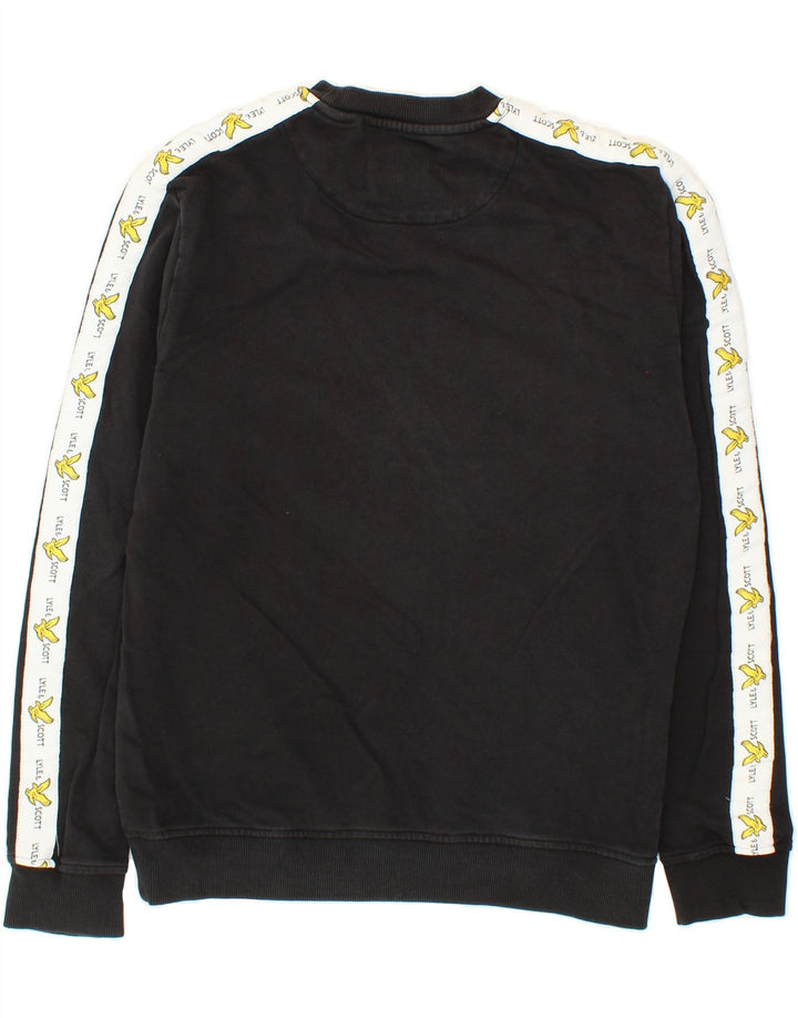 LYLE & SCOTT Mens Graphic Sweatshirt Jumper Medium Black Colourblock Vintage Lyle & Scott and Second-Hand Lyle & Scott from Messina Hembry 